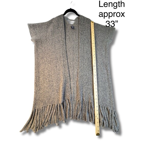 Roffe Accessories Fringed Open Front Cardigan Poncho Sweater Wrap Brown Soft - Picture 7 of 10